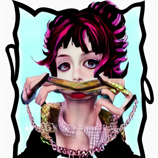 Image similar to punk little girl, profile picture, vintage fashion, highly detailed, reflection, 8 k, realistic artwork, hd, inspired by jojo bizarre adventure, 9 0 s anime art style