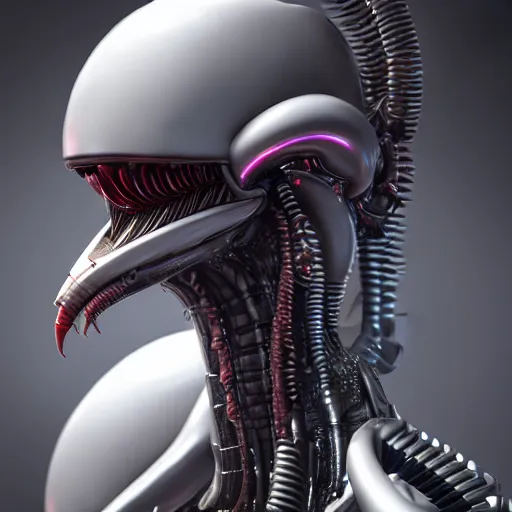 Image similar to futuristic cyberpunk alien xenomorh queen robot concept, highly detailed, photorealistic portrait, bright studio setting, studio lighting, crisp quality and light reflections, unreal engine 5 quality render