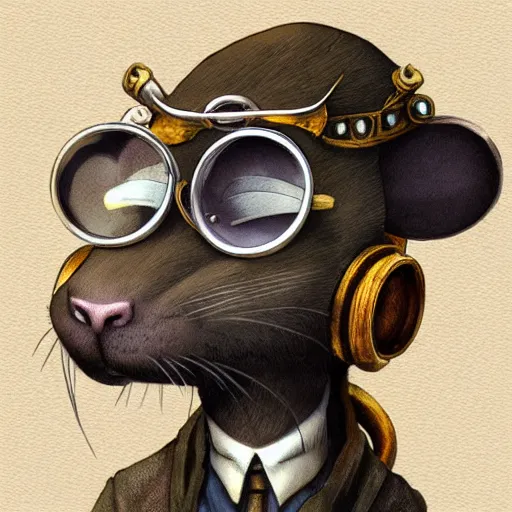 Image similar to a rat with steampunk googles, by rebecca sugar