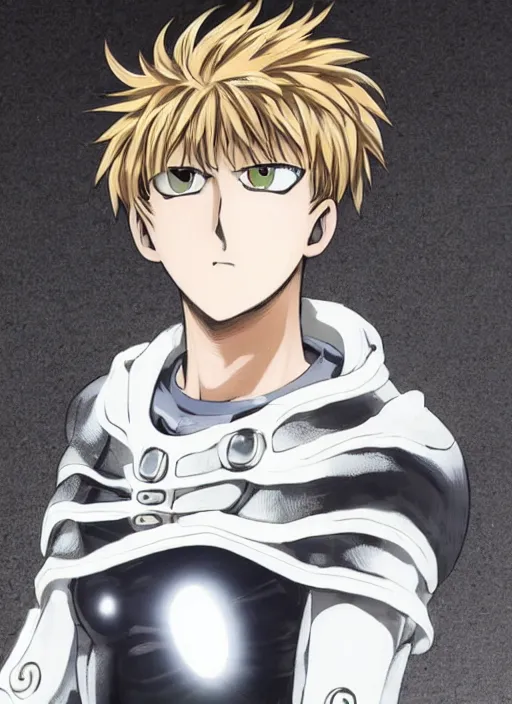 Image similar to A full portrait photo of real-life genos from one punch man, f/22, 35mm, 2700K, lighting, perfect faces, award winning photography.