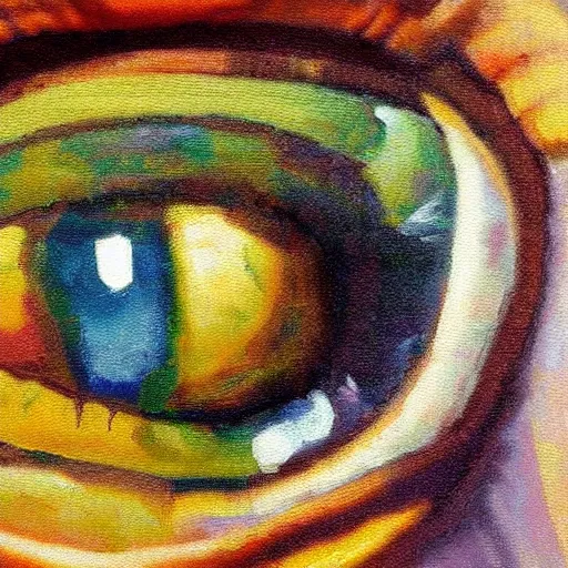 Prompt: realistic eye and iris up close painted in impasto colorful style by Vermeer