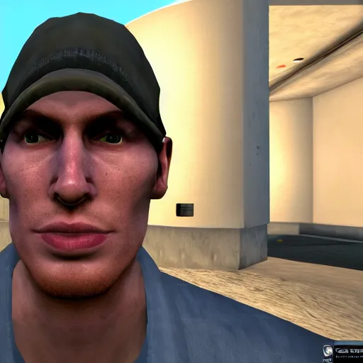 Image similar to jerma985 in half life 2, wide shot, portrait, unreal engine, in game screenshot, high definition, detailed