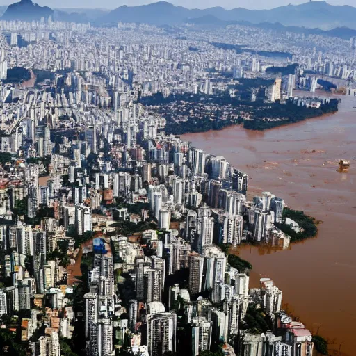 Prompt: aerial photo of sao paulo with a flood of 2 5 meters high, realistic, 4 k