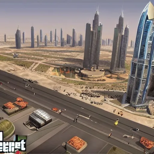 Image similar to gta : dubai, concept art