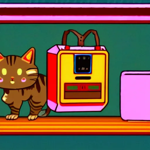 Image similar to nintendo 64 screenshot of a cute cat dancing in front of a Boombox, cute