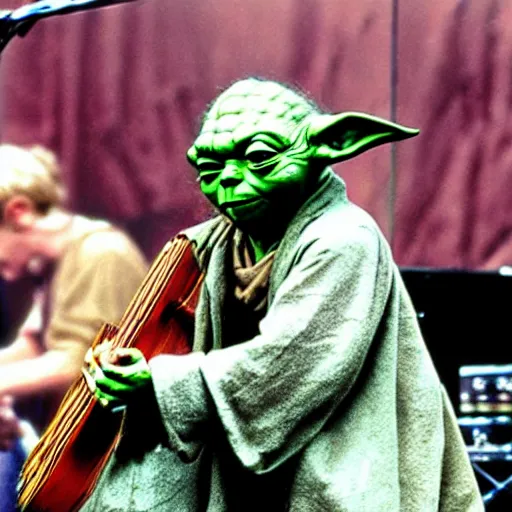 Image similar to yoda performing at woodstock