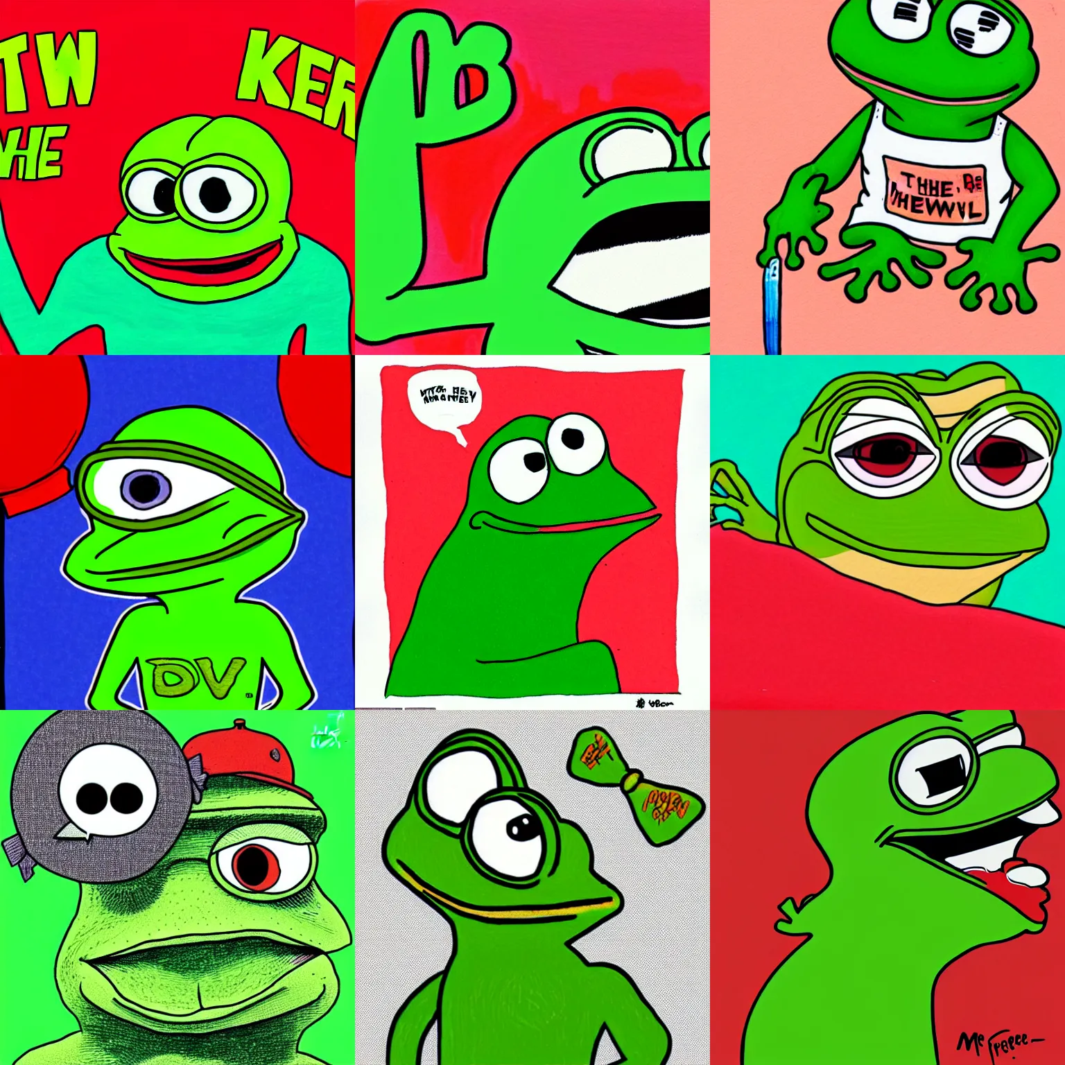 Image similar to pepe the frog under heatwave, drawn by Matt Furie