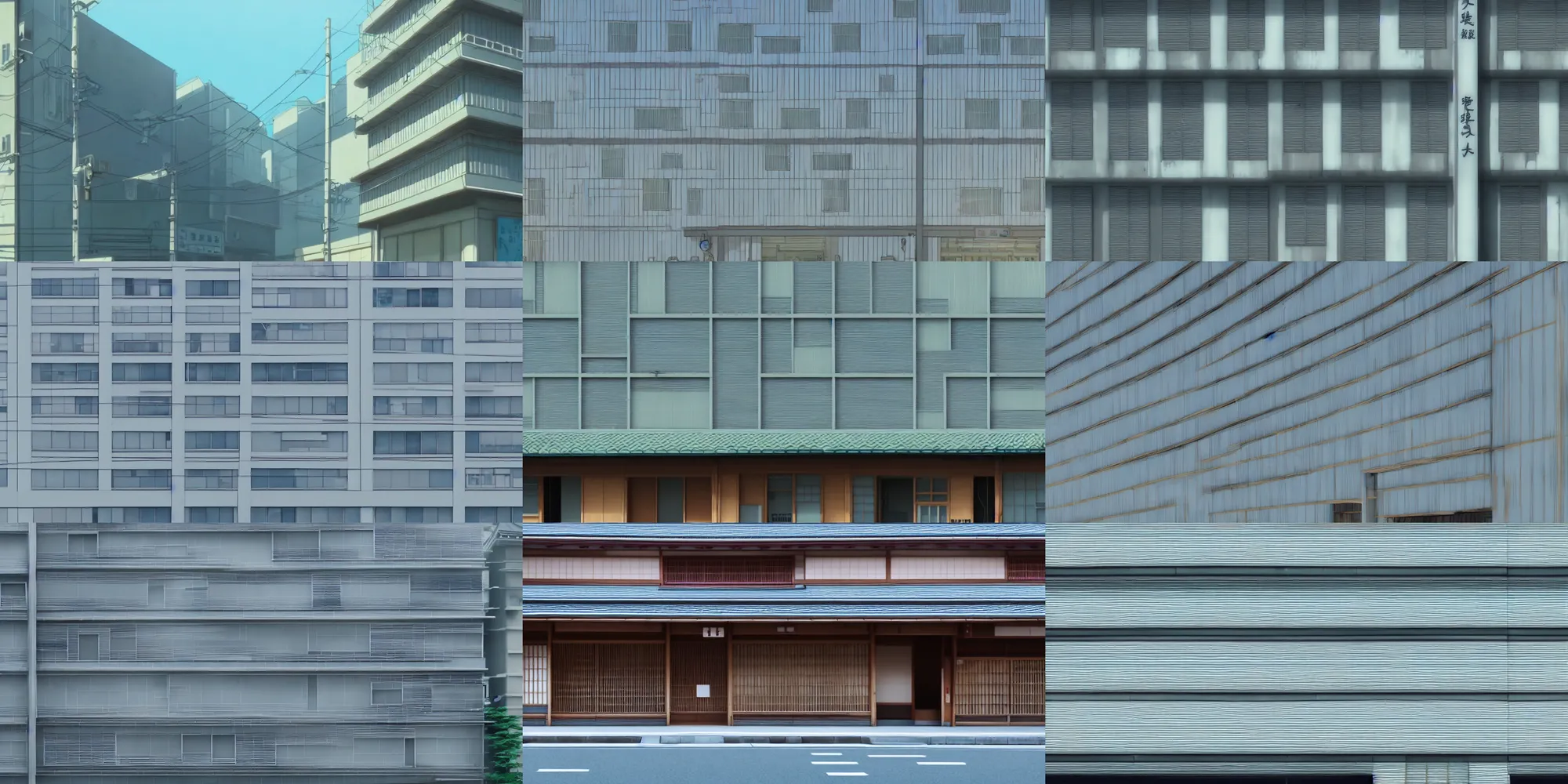 Prompt: very close up front view of a japanese building facade with (signs) on it, a screenshot by Makoto Shinkai