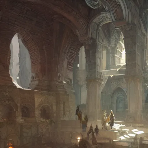 Prompt: A wide open courtyard in a beautiful dwarven city made of marble, inside the underground cave, lustrous minerals, a fantasy digital painting, artstation, concept art, sharp focus, illustration, art by greg rutkowski and alphonse mucha