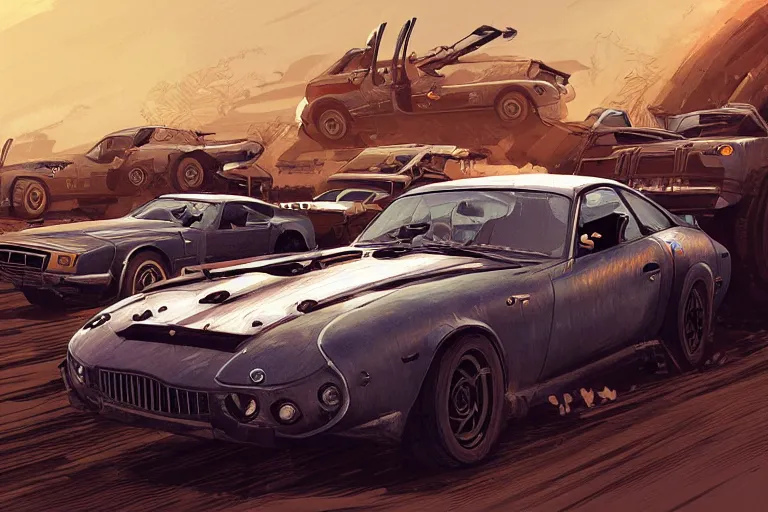 Image similar to digital illustration of mad max's tvr pursuit special, by makoto shinkai, ilya kuvshinov, lois van baarle, rossdraws, basquiat