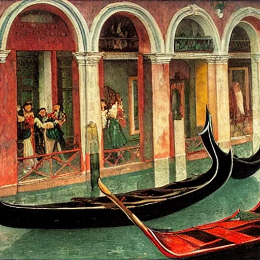 Prompt: venetian gondolas in the style of vrubel