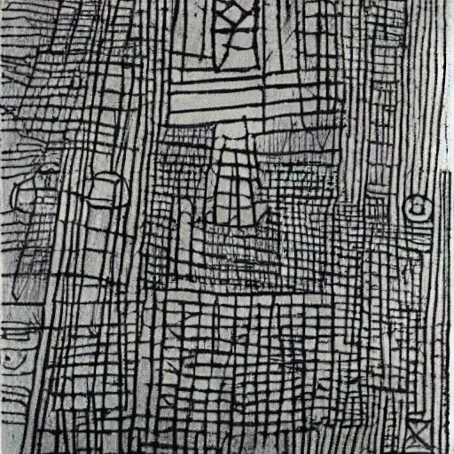 Image similar to The new gods. Line drawing. Paul Klee.