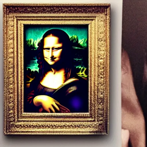 Prompt: mona lisa on the cover of her new death metal album