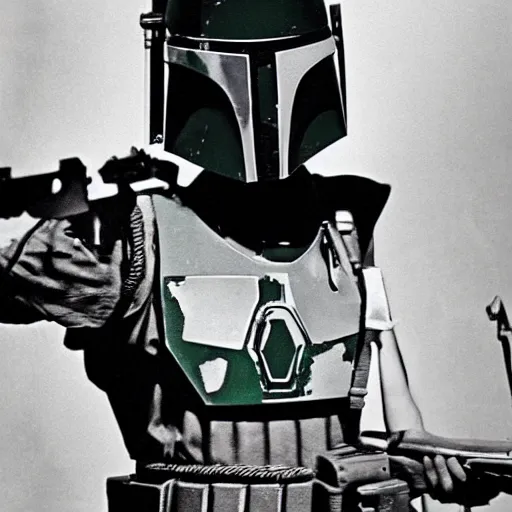 Prompt: boba fett in a 1950s puerto rican gang photo