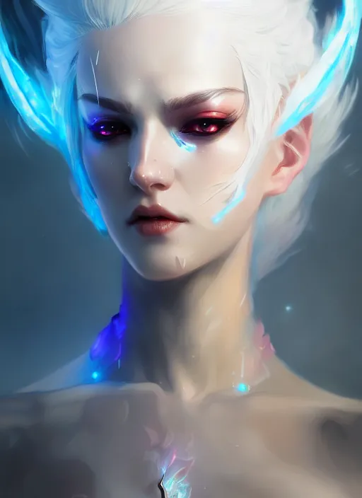Prompt: a beautiful white haired pyromancer princess, league of legends arcane, intricate, elegant, highly detailed, digital painting, artstation, concept art, smooth, sharp focus, cyberpunk darksynth, 8 k, by ruan jia and ilya kuvshinov and krenz cushart
