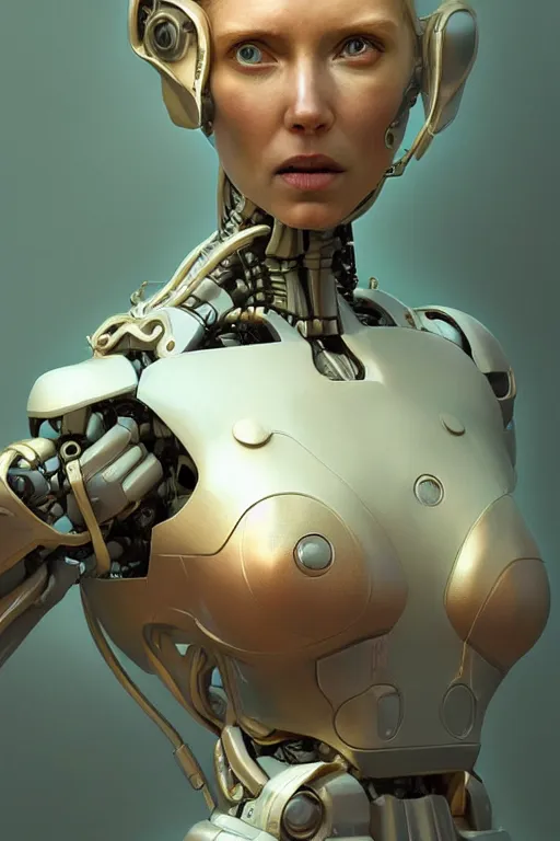 Prompt: portrait of a female robot mother, intricate, dystopian toy, sci-fi, extremely detailed, digital painting, sculpted in zbrush, artstation, concept art, smooth, sharp focus, illustration, chiaroscuro lighting, golden ratio, incredible art by artgerm and greg rutkowski and alphonse mucha and simon stalenhag