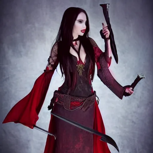 Image similar to full body photo of a beautiful vampire warrior