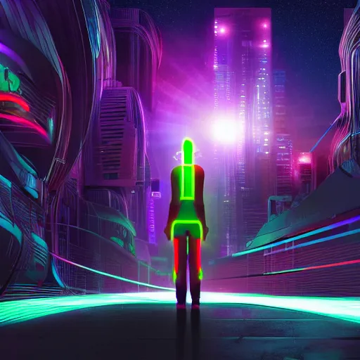 Image similar to space monk neon cyber city, hd, 4k