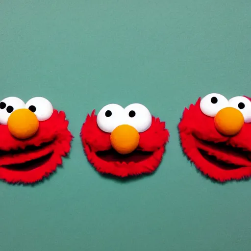 Image similar to three elmo heads in the style of three wolf moon