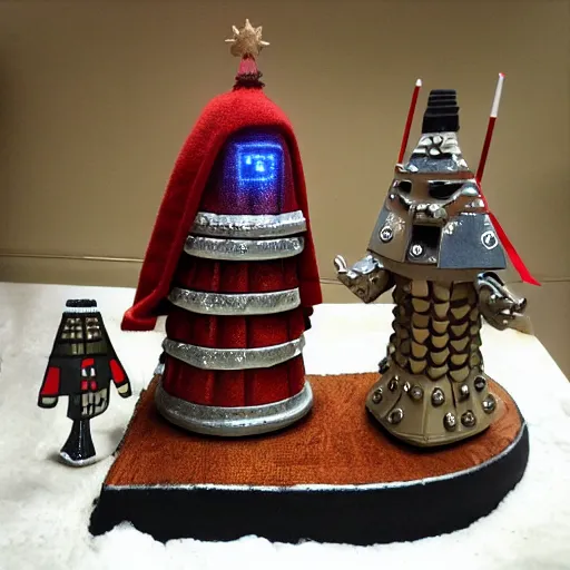 Image similar to Christmas nativity with Dalek