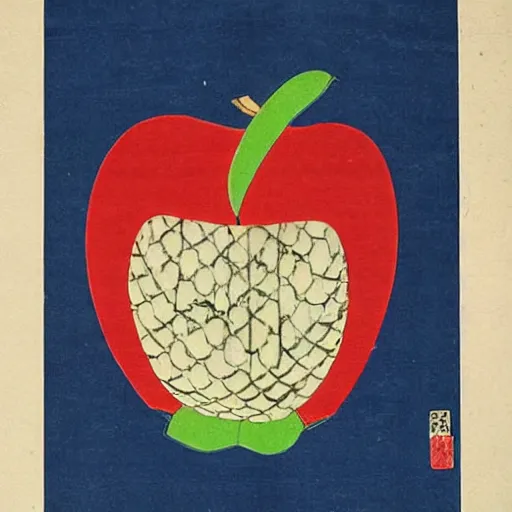 Prompt: house in a giant apple in the style of Koryusai Isoda (礒田湖龍斎, 1735–1790), Japanese print designer and painter