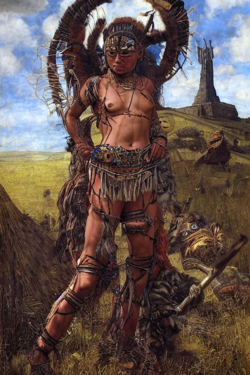 Prompt: mayan jaguar warrior in prayer, meadow, sunshine, by edgar maxence and caravaggio and michael whelan and delacroix style, artistic, intricate drawing, light brazen, realistic fantasy, extremely detailed and beautiful aesthetic face, establishing shot, 8 k resolution, dramatic lighting