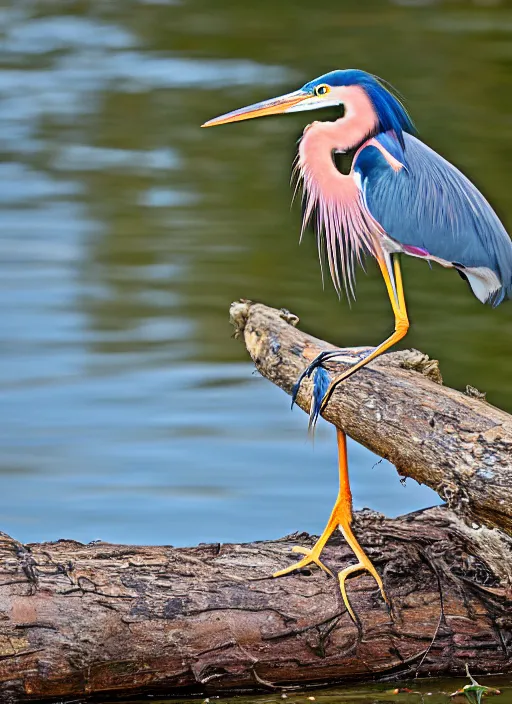 Image similar to tri - colored heron sitting on a log by the river, canon 7 d mark ii canon l series ii 1 0 0 - 4 0 0 @ 1 8 8 mm iso 8 0 0, f / 9. 0, 1 / 4 0 0 sec, octane,