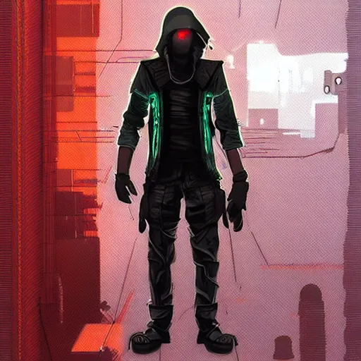 Prompt: cyberpunk hacker character concept art
