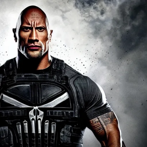 Image similar to Dwayne Johnson in the punisher digital art 4k detailed super realistic