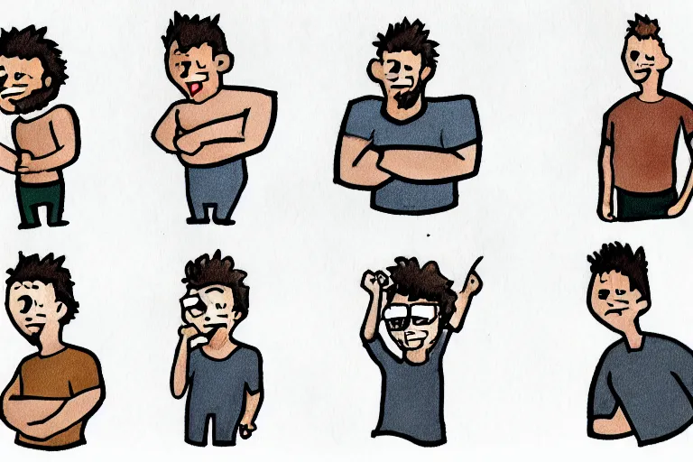 Image similar to Drawn guy, in full growth, in different styles, with different backgrounds