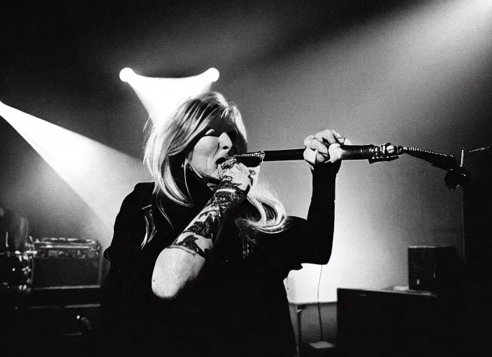 Prompt: publicity photo still of martha stewart in a swedish doom metal band playing live on stage, 8 k, live concert lighting, mid shot