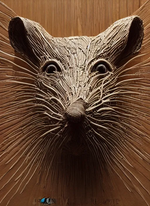 Prompt: sculpture of rat made of wood, portrait, female, future, wood, tree, harper's bazaar, vogue, magazine, insanely detailed and intricate, concept art, close up, ornate, luxury, elite, elegant, trending on artstation, by ruan jia, by Kenneth Willardt, by ross tran, by WLOP, by Andrei Riabovitchev,
