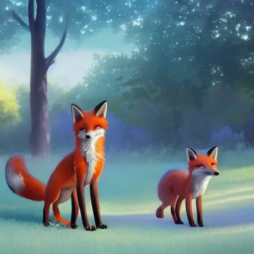 Image similar to painted portrait of a family of foxes, fantastically pastel colors, octane render, matte painting concept art, official fanart behance hd artstation by jesper elsing, by rhads and makoto shinkai and lois van baarle and ilya kuvshinov and rossdraws