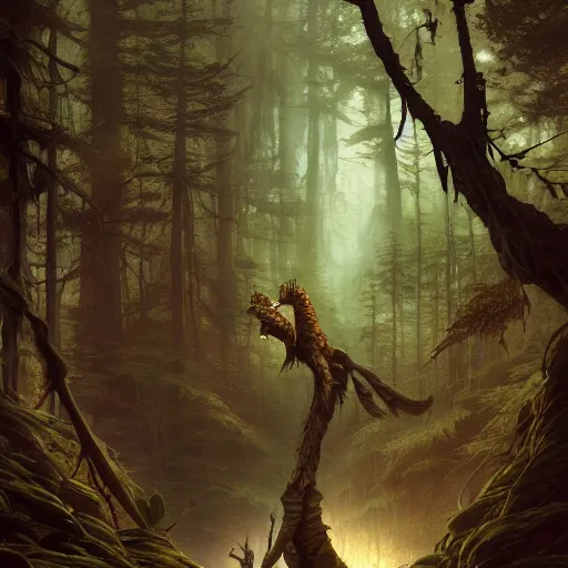 Image similar to highly detailed creepy forest humanoide creature in robes, stephen bliss, unreal engine, fantasy art by greg rutkowski, loish, rhads, ferdinand knab, makoto shinkai and lois van baarle, ilya kuvshinov, rossdraws, tom bagshaw, global illumination, radiant light, detailed and intricate environment