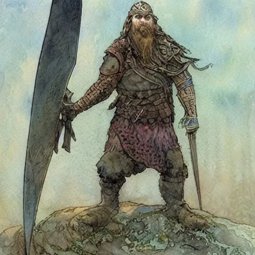 Prompt: a realistic and atmospheric watercolour fantasy concept art of viking with an axe, muted colors. by rebecca guay, michael kaluta, charles vess and jean moebius giraud,