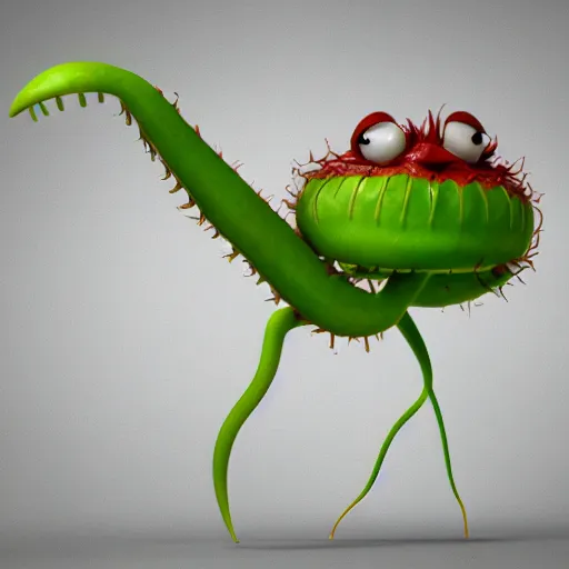 Prompt: anthropomorphic cute venus fly trap plant 3d pixar render character concept art