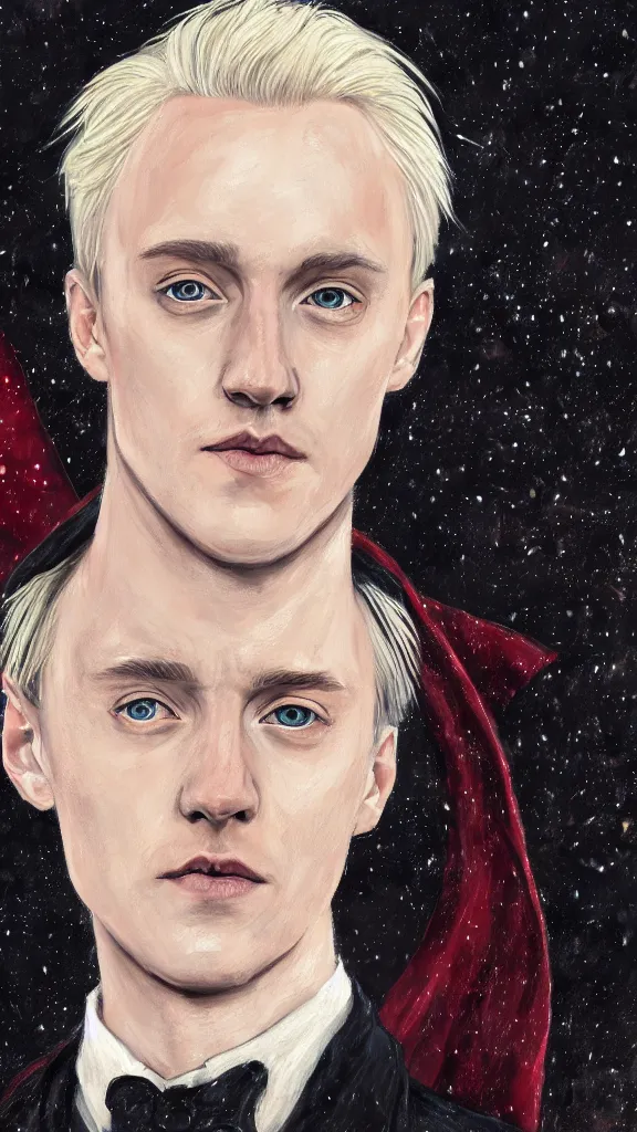 Image similar to a close - up portrait of draco malfoy, attending the yule ball. beautiful painting by jim kay. color harmony, 8 k detail, gallery quality, hd wallpaper, premium prints available, hyper - detailed, intricate design.