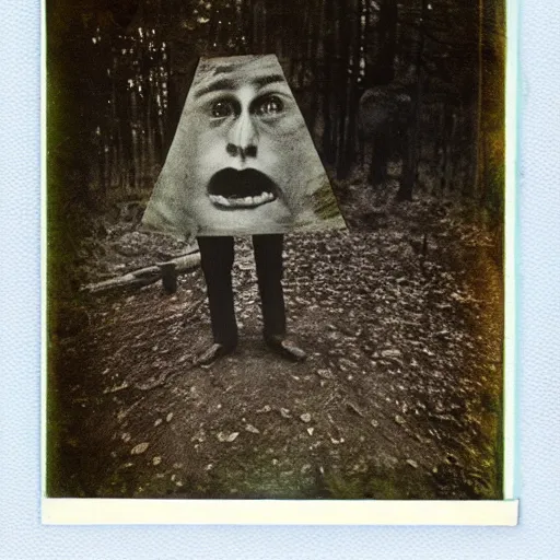 Image similar to man with the upside down face in woods, creepy, 1910 Polaroid