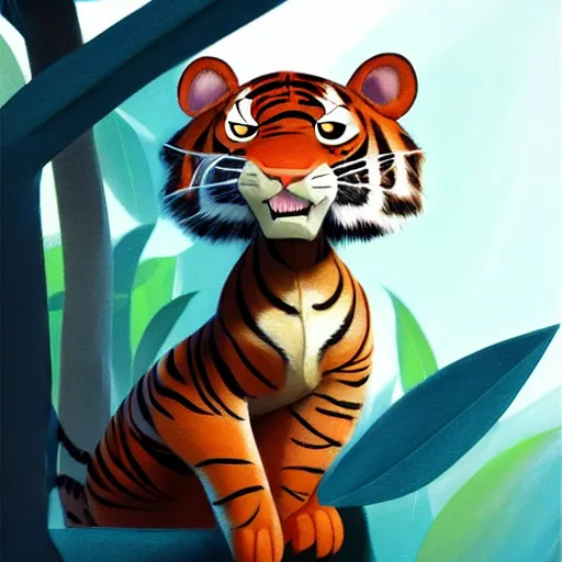 Image similar to goro fujita illustration a young cat tiger in the jungle by goro fujita, painting by goro fujita, sharp focus, highly detailed, artstation