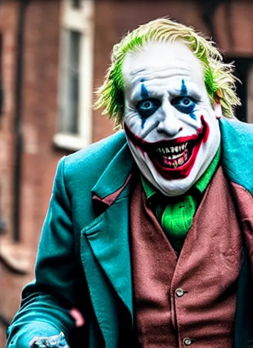 Image similar to film still of boris johnson as joker in the new joker movie, 4 k