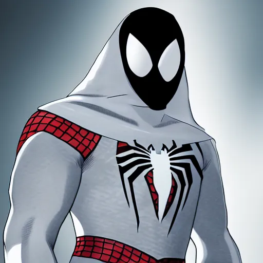 Image similar to characters portrait of Moon Knight mixed with Spiderman, merged character, 4k, highly detailed, cinematic lighting