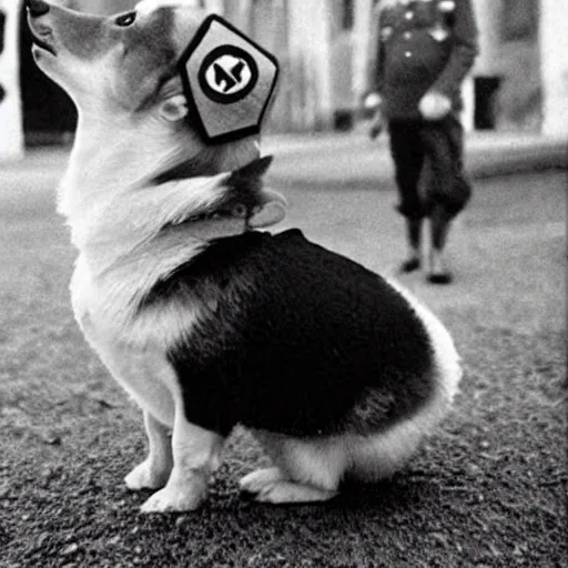 Image similar to corgi dog as nazi leader, nazi propaganda style