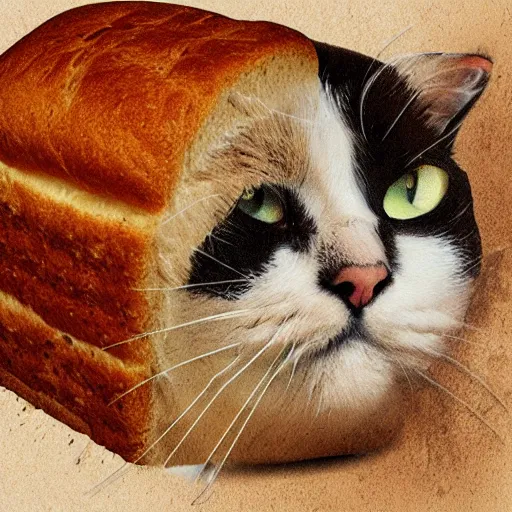 Image similar to a cat mixed with a bread, digital artwork