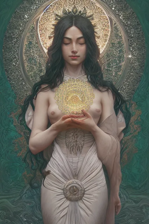 Image similar to ultra realistic illustration, a jade statue of sacred geometry, intricate, elegant, highly detailed, digital painting, artstation, concept art, smooth, sharp focus, illustration, art by artgerm and greg rutkowski and alphonse mucha