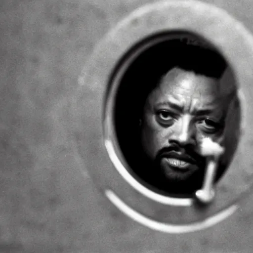 Prompt: closeup of a keyhole with charles mingus peering in from the other side