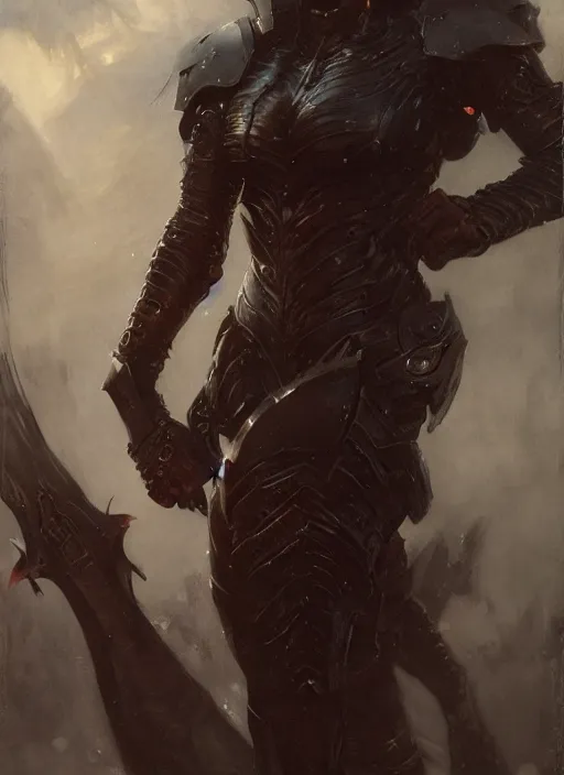 Image similar to red short haired muscular woman wearing basic black armour, detailed by gaston bussiere, bayard wu, greg rutkowski, giger, maxim verehin, greg rutkowski, masterpiece, sharp focus, cinematic lightning