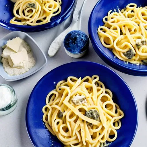 Image similar to a professional photo of blue moon pasta with moon chunks