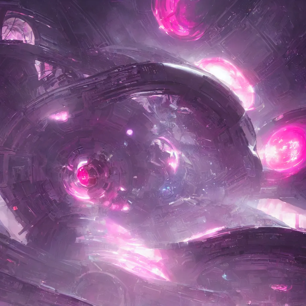 Image similar to scifi portal entrance, dyson sphere program pink planet, concept art, by greg rutkowski, xray melting colors