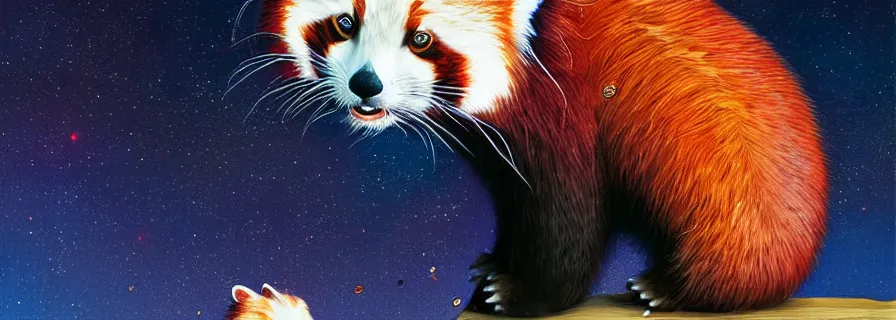 Image similar to red panda by takashi murakami,, beeple and james jean, aya takano color style, 4 k, super detailed, night sky, digital art, digital painting, celestial, majestic, colorful