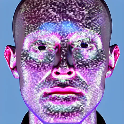 Image similar to a 3d human head made up of shiny holograms